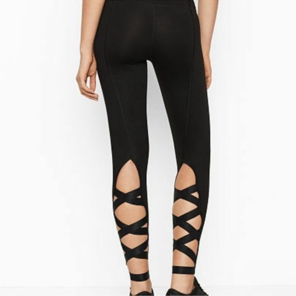 Black Victorias Secret Sport Knockout Legging with Ballet Crisscross ribbon- M